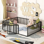 Full Size Metal Bed with Rail and Door for Kids, Suitable for Boys and Girls in Black