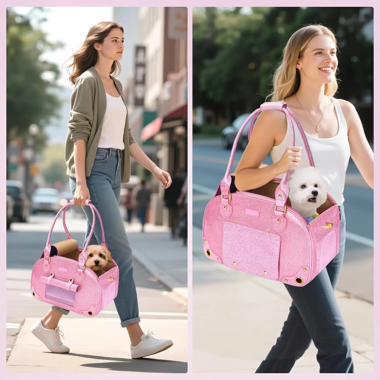 Pet Carrier Purse for Small Dogs Cats, Bling Waterproof Premium Leather Travel Bag, Airline Approved
