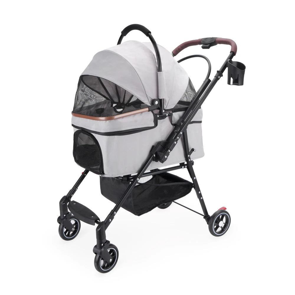 4-Wheel Foldable Pet Stroller for Dogs & Cats with 360° Rotating Wheels, Separable Carrier & Travel Bag for Small Animals