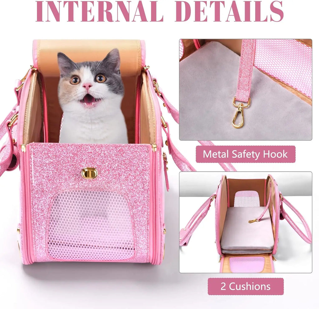 Pet Carrier Purse for Small Dogs Cats, Bling Waterproof Premium Leather Travel Bag, Airline Approved