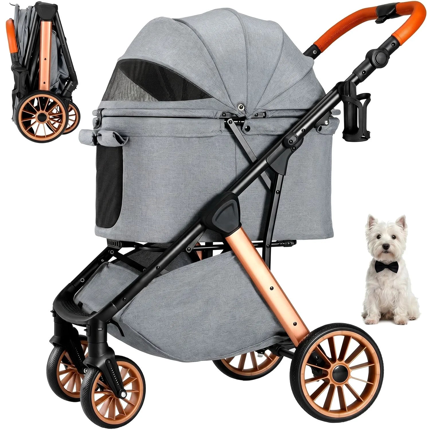 Mincy Pets Foldable All-Terrain Pet Stroller with Sun Shade product photo.