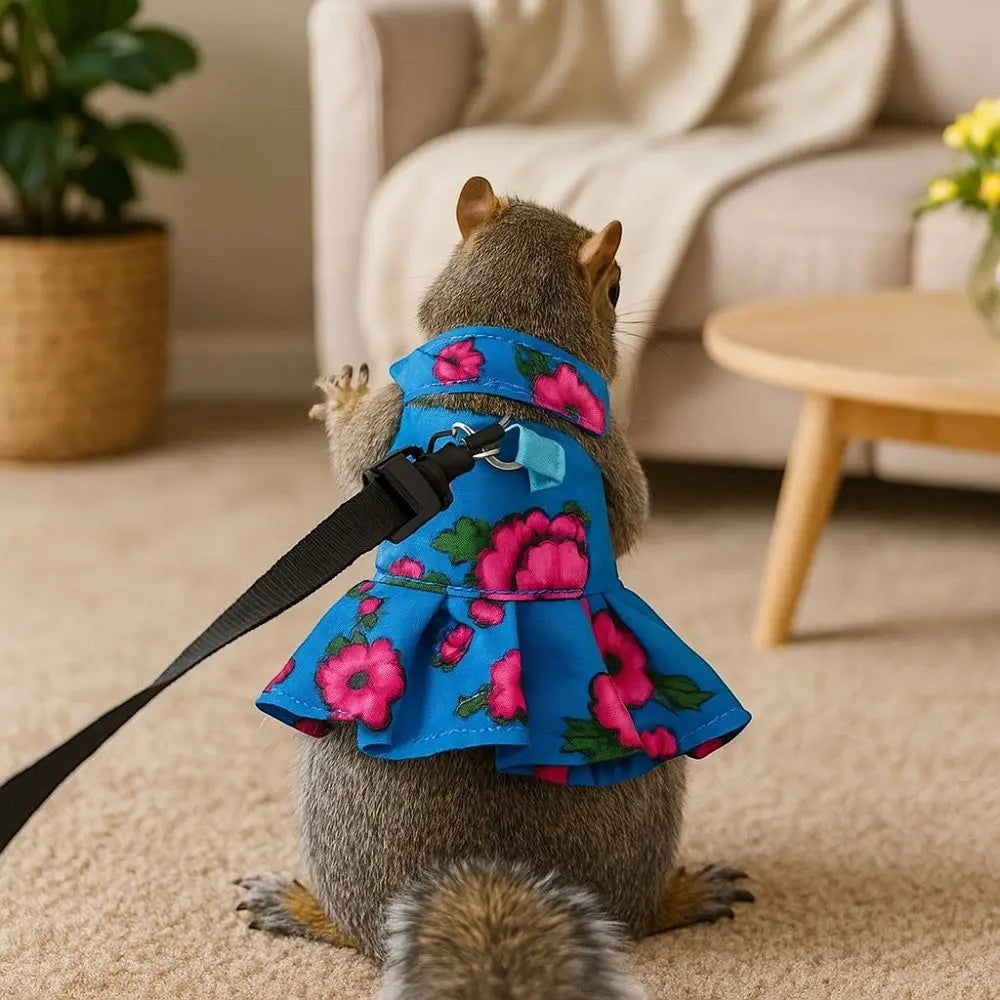 Soft Lizard Leash Harness Adjustable Escape-Proof Bearded Dragon Traction Rope Floral Pattern Breathable Reptile Harness Dress