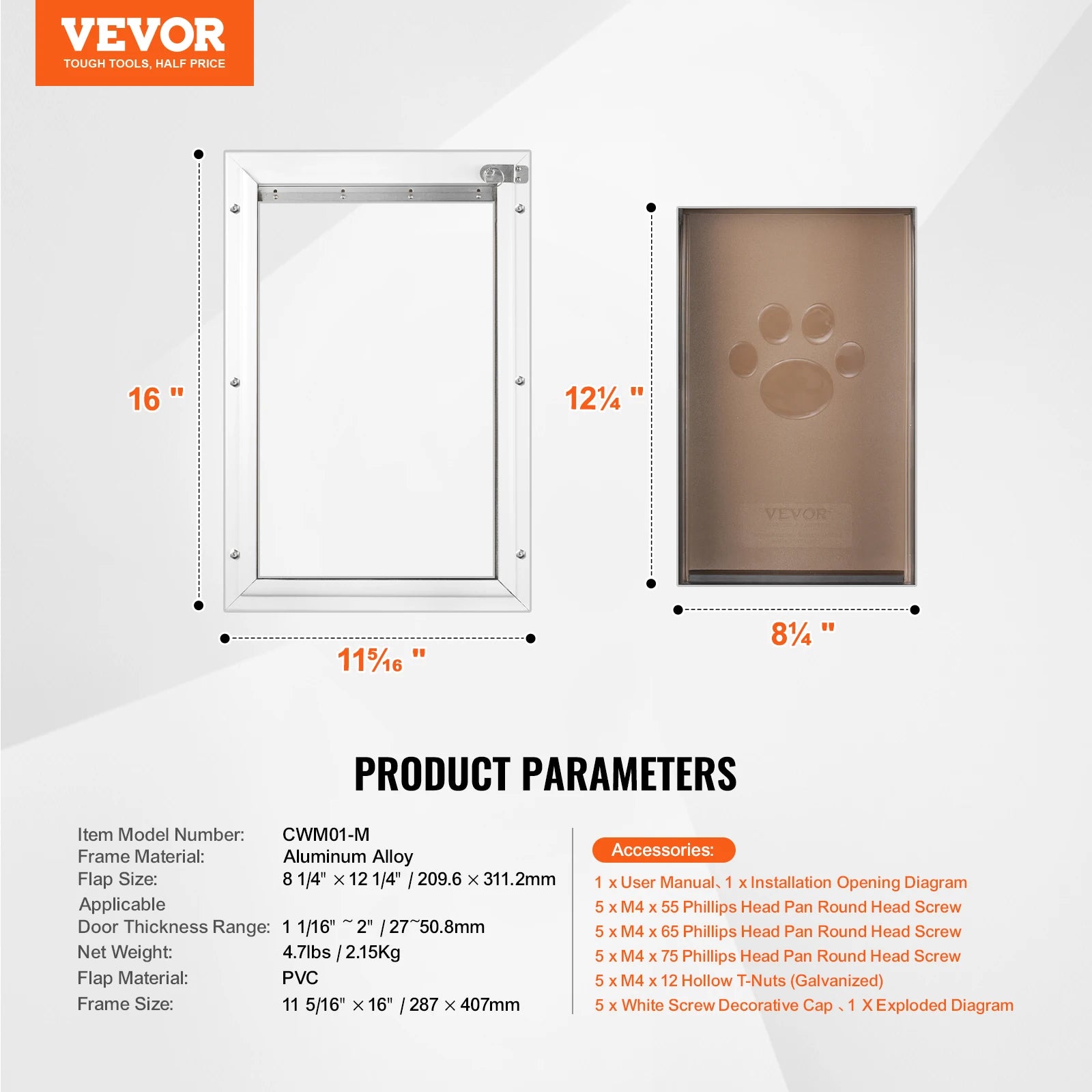 Mincy Pets Aluminum Pet Door with Lock & Weatherproof Flap product photo.