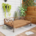 Indoor Wicker Dog Bed with Rattan Sofa, Cushion, and Pet Furniture - Brown, Large & Medium Sizes