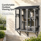 Catio Cat Enclosure, Wood Window Box, UV-Resistant Roof & Rust-Resistant Steel Mesh, Pet House with 2 Lounging Boxes and 5 Platforms, All-Weather Use, Keeps Insects Out
