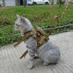 Khaki tactical cat chest harness vest lead rope anti-break adjustable walking cat leash dog small dog chain