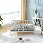Elevated Dog Bed with Rails, Metal Frame & Solid Wood, Washable Mat, Medium 25.2x37.8in, White