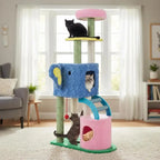 Elephant Themed Cat Tree for Cats with Condos and Padded Perch-Colourful