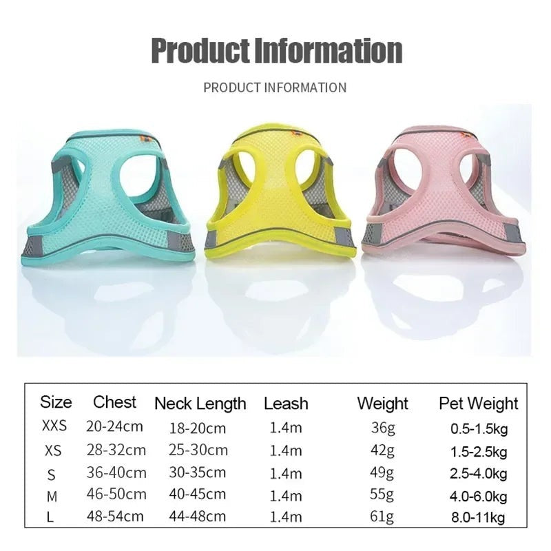 Breathable Vest Harness Adjustable Lightweight Small Dog Cat Safe Polyester Outdoor Daily Walking