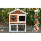Ye Rabbit Hutch Outdoor: 2-tier Wooden Rabbit House with Waterproof Roof, Removable Tray, Viewing Window, Suitable for Small Animals like Guinea Pigs and Hamsters