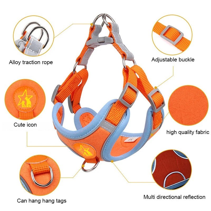 Small Medium Dogs Harness Vest Walking Traction Rope Reflective Straps, Soft Mesh Harness Breathable Pet Supplies