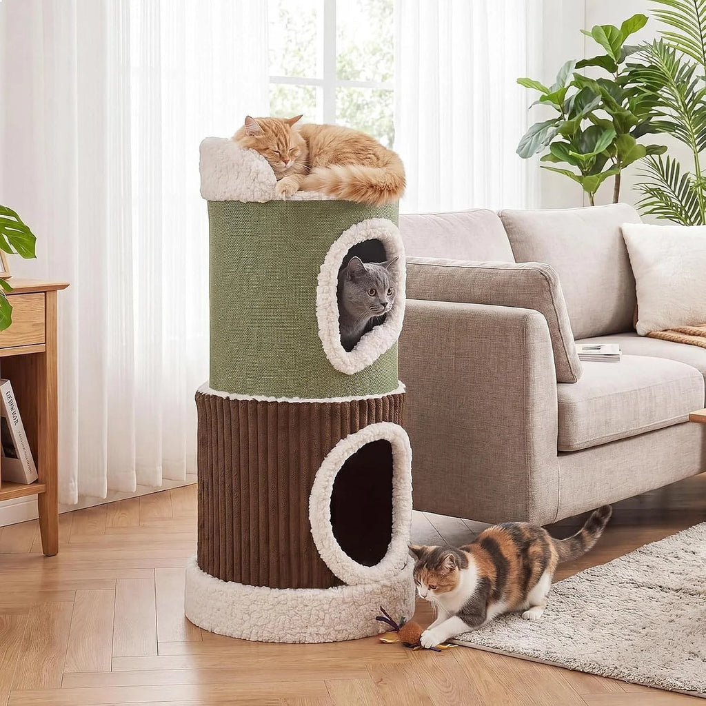 33.5in Barrel Cat Condo 2 Story House with Top Perch Comfy Mats