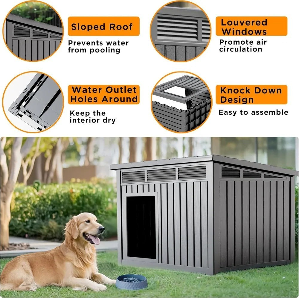 Large Dog House Outdoor Indoor Weatherproof Removable Roof Gray 42.9x32.9x31.6in