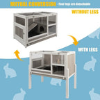 Wooden Guinea Pig Cage 2-Story with Stand, Leak-Proof Tray, Ramp & Hideout for Small Pets