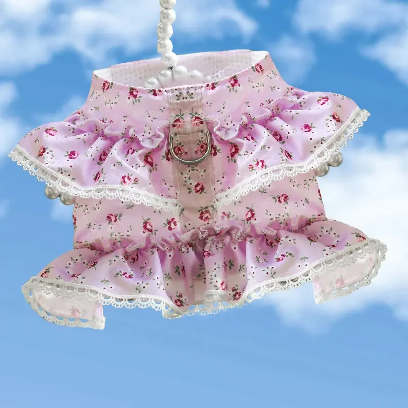 Small Dog Clothes Pet Cat Harness With Leash Lace Teddy Bichon Spring Summer Autumn Dog Leash Cat Supplies