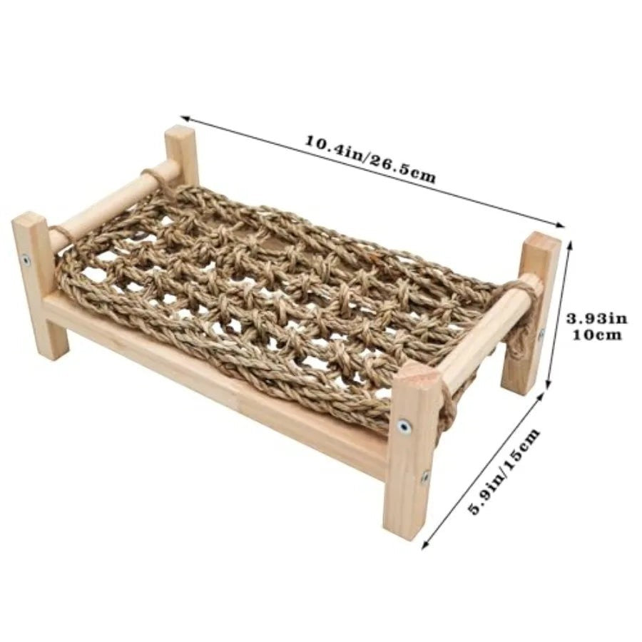 Bearded Dragon - Natural Wood and Seagrass Hammock, Reptile Tank Basking Platform Accessories for Leopard Gecko, Lizard, Frog