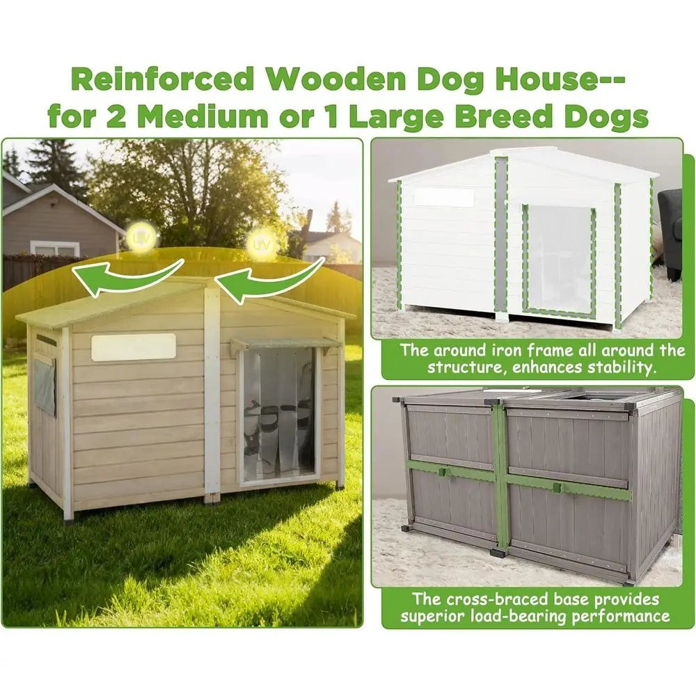 Extra Large Weatherproof XL Wooden Dog House for Small to Large Dogs with Metal Roof and Reinforced Base