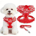 Cute Dog Harness Collar Leash Set - Blue Girl Dog Harness Checke Step-in Design, Adjustable No-Choke Lightweight Mesh Vest for