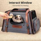 Premium Pet Carrier for Medium to Large Cats, Durable Leather & Oxford Fabric, Top & Side Load, Foldable, for Travel & Car