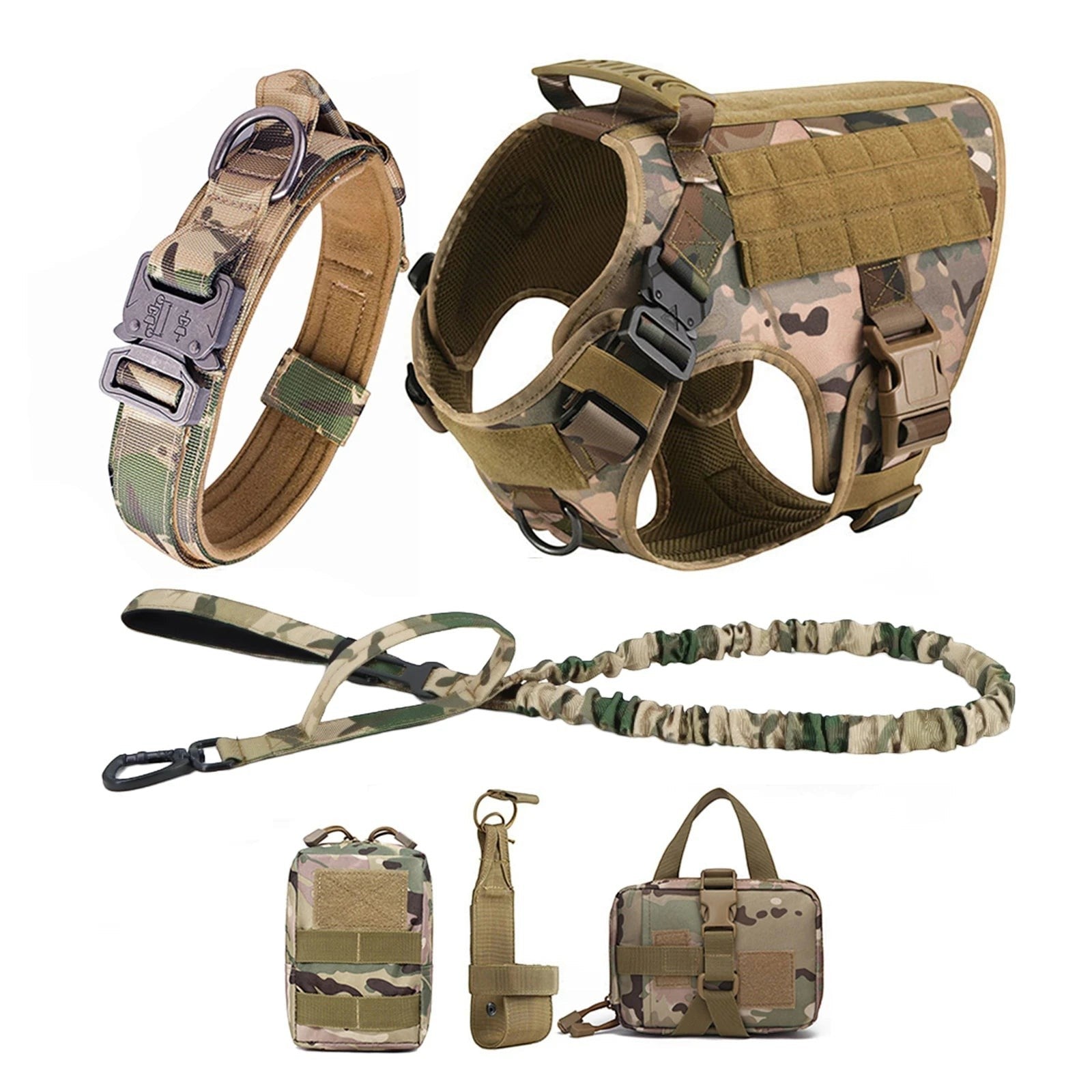 Mincy Pets Tactical Dog Harness with MOLLE Pouches & Leash product photo.