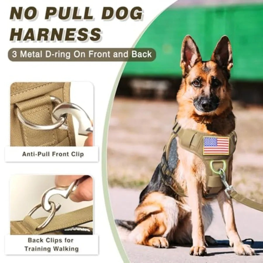 Service Dog Vest and Leash SetHeavy Duty Tactical Dog Harness with Metal Buckles for Sized Dogs Adjustable No-Pull Dog Harness