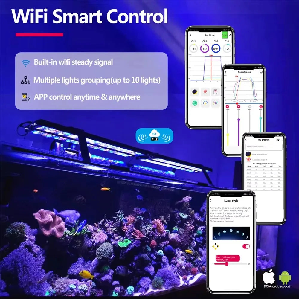 NEW WiFi Led Aquarium Light, Full Spectrum Marine Aquarium Lamp For 60-240cm Reef Corals Seawater Led Fish Tank Lights