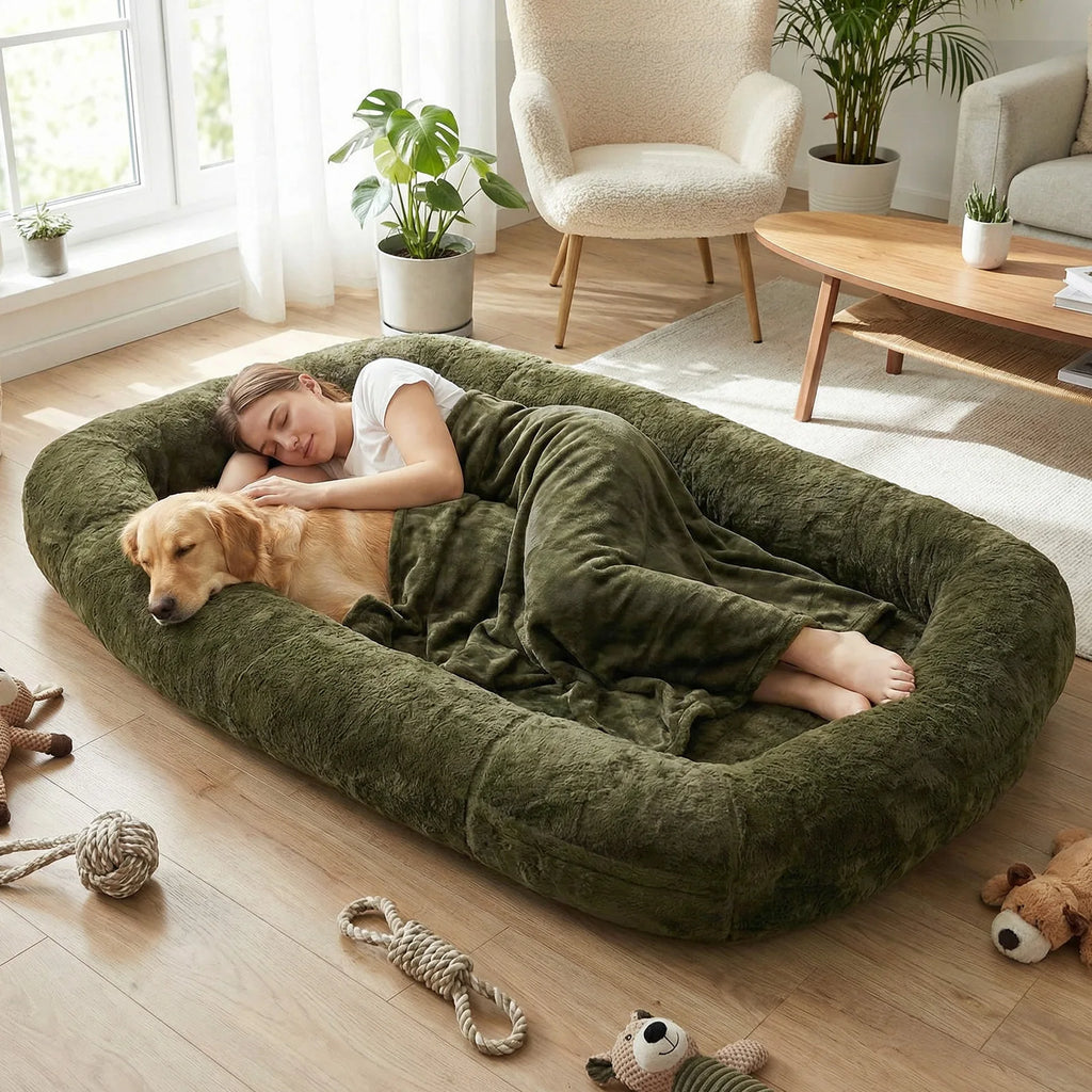 Human-Sized Washable Dog Bed with Blanket