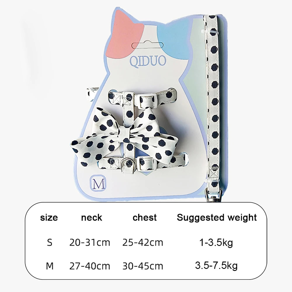 Stylish Polka Dot Pet Bow Harness & Leash Set Cute Puppy Kitten Small Dog Cat Vest Secure Adjustable Walking Cute Bow Collar