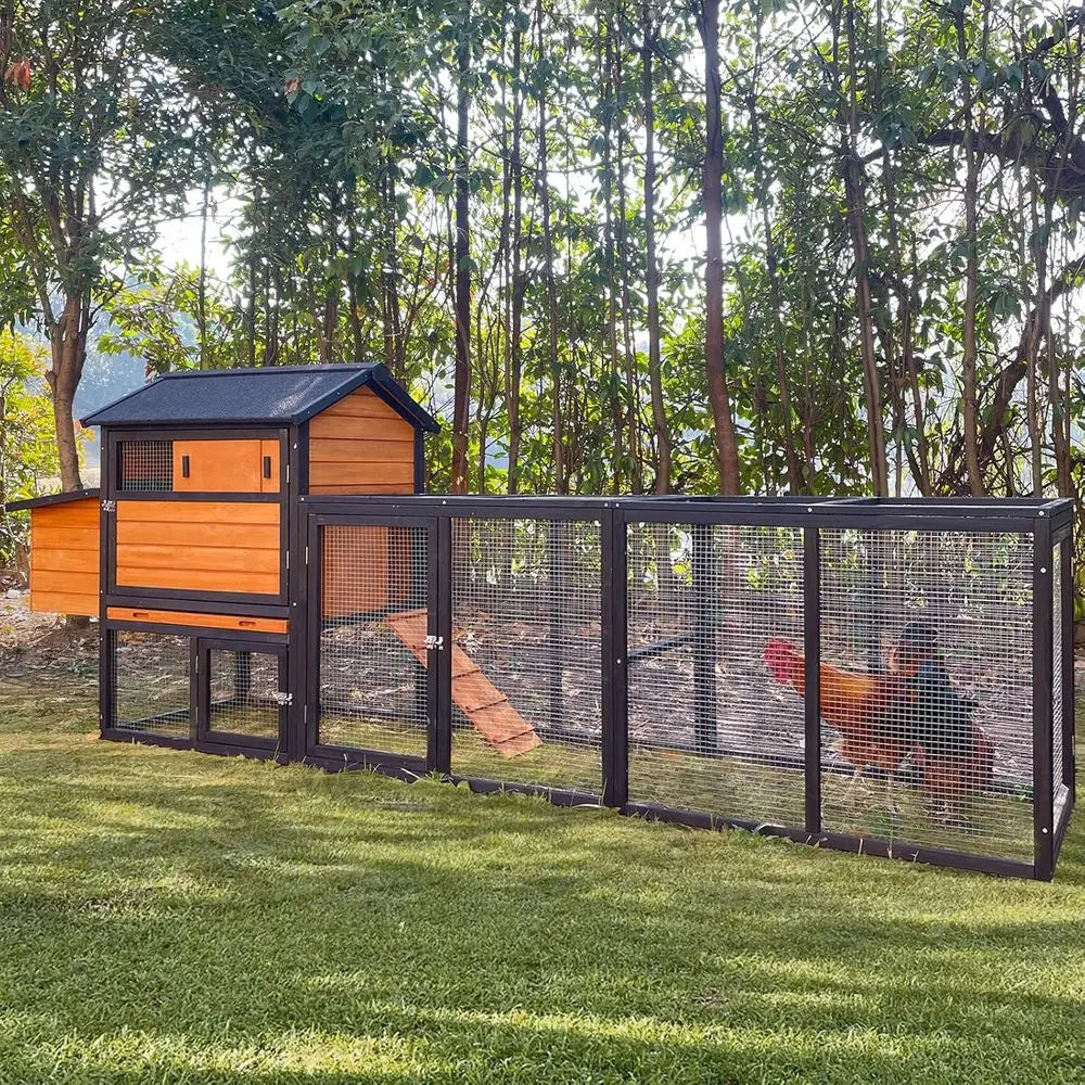 Large Wooden Chicken Coop with Nesting Boxes & Run Cage for 3-6 Chickens, Outdoor Hen House Poultry Hutch Rabbit Cage with No-Sl