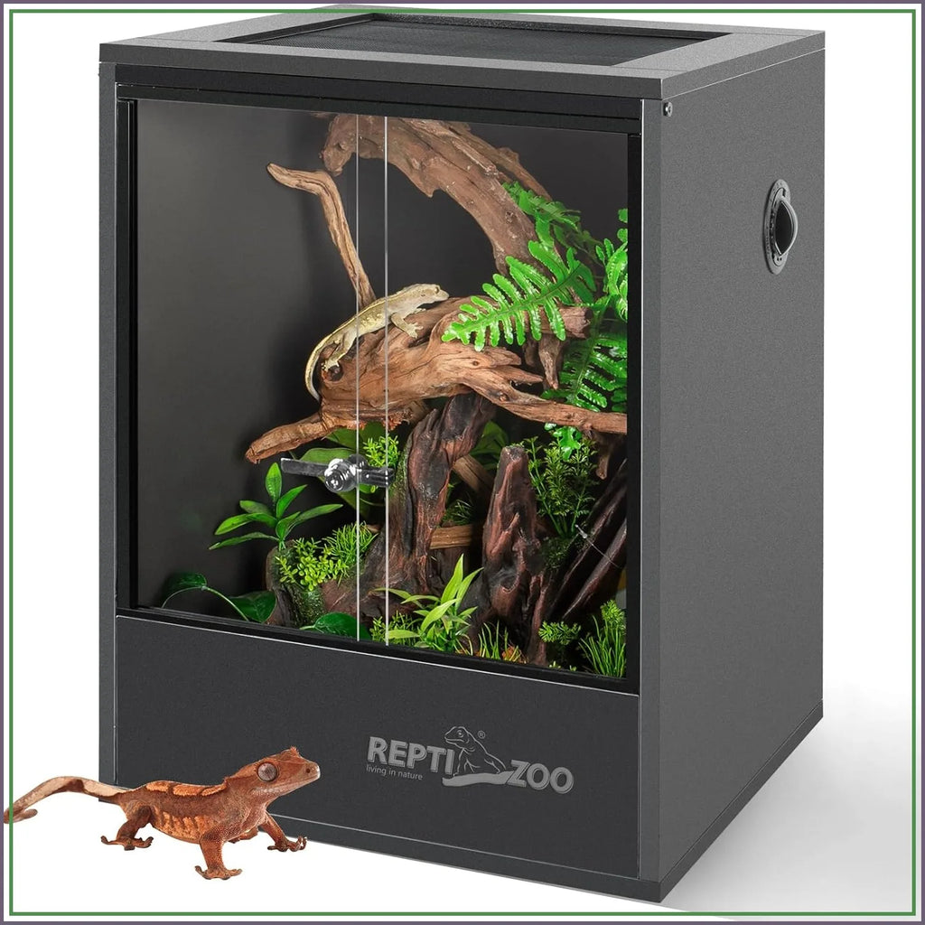 30 Gallon PVC Tall Reptile Tank, 18x18x24 Terrarium for Frog Lizard Gecko Chameleon Snake, Sliding Door & Top Screen Ventilation