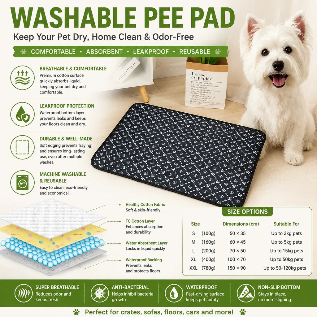 Dog Pee Pad Reusable Washable Waterproof Absorbent Urine Mat Covers Car Seat Floor Sofa Puppy Cat Training Diaper Pet Supplies