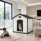 Outdoor Dog House, Waterproof Insulated Dog Kennel with Elevated Floor and Removable Roof, Durable Plastic Pet Shelter for Backyard, for Large Dogs, 46" L x 40" W x 40" H, Cement Gray
