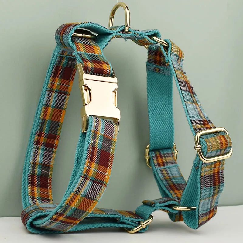 Custom Design Logo Cotton Pet Accessories Personalized Dog Collar Leashes Harness Bow Set Manufacturers Grid13-02