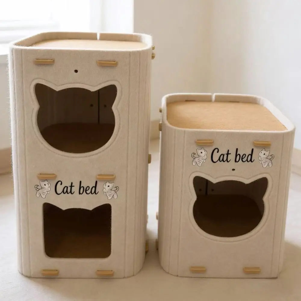Creativity Double Layer Cat House Felt Foldable Cat Castle Bed Breathable Wear-resistant Cat Scratching Board Cat Supplies