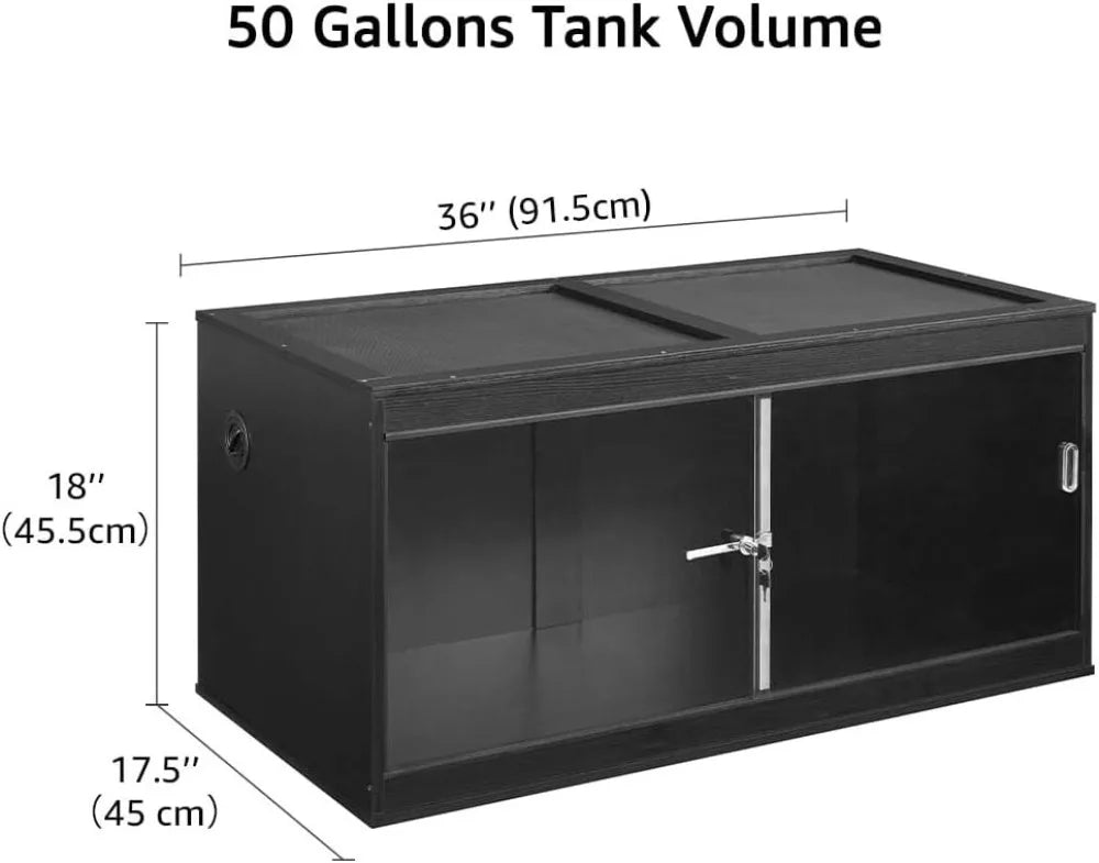 50 Gallon Reptile Tank, Front Opening Leopard Gecko Enclosure with Sliding Doors, Stackable Black Cage for Lizards