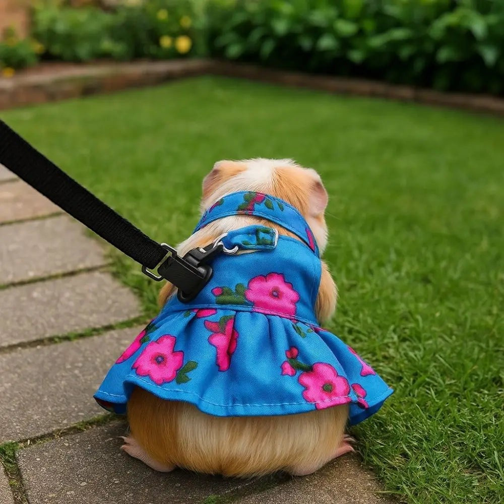 Soft Lizard Leash Harness Adjustable Escape-Proof Bearded Dragon Traction Rope Floral Pattern Breathable Reptile Harness Dress