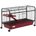41"L Small Animal Cage - Rabbit Hutch, Ferret Pet Play House with Feeder, Rolling Wheels, Platform & Ramp