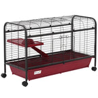 41"L Small Animal Cage - Rabbit Hutch, Ferret Pet Play House with Feeder, Rolling Wheels, Platform & Ramp