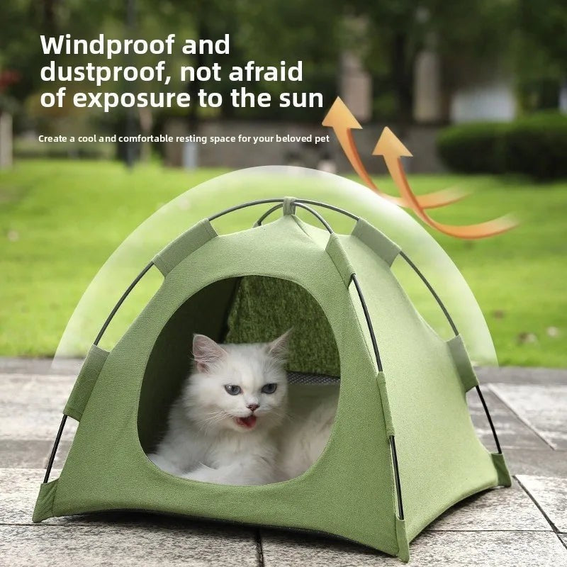 Portable Cat Tent Bed Breathable Oxford Pet House with Double-sided Mat Summer Cooling Cat Cave for Indoor Outdoor Cats Dogs