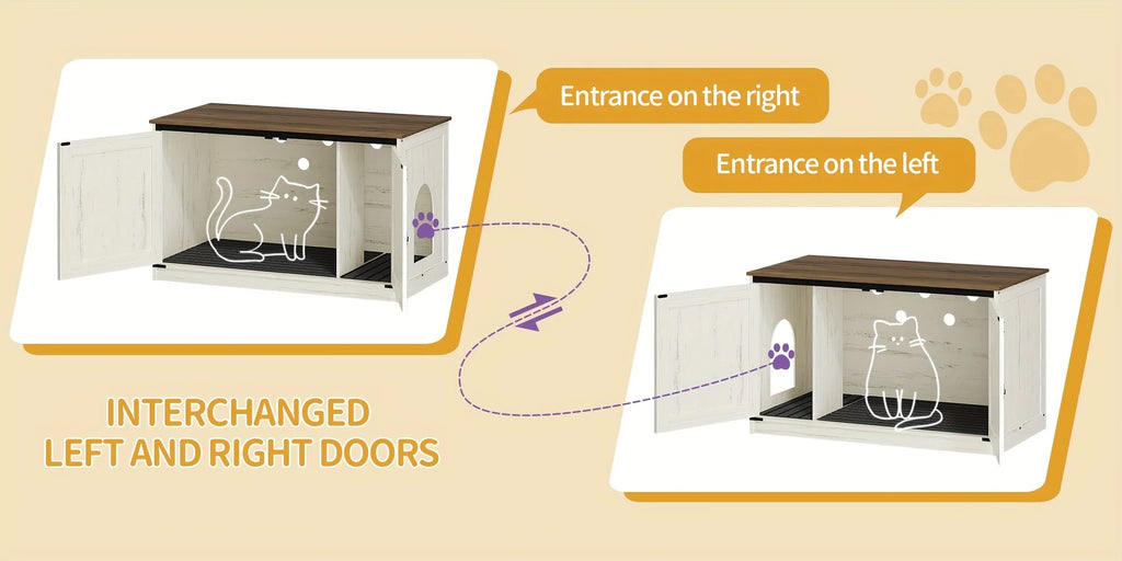 Hillcrest Reversible Litter Box Cabinet — Hidden Storage, Barn Door Design