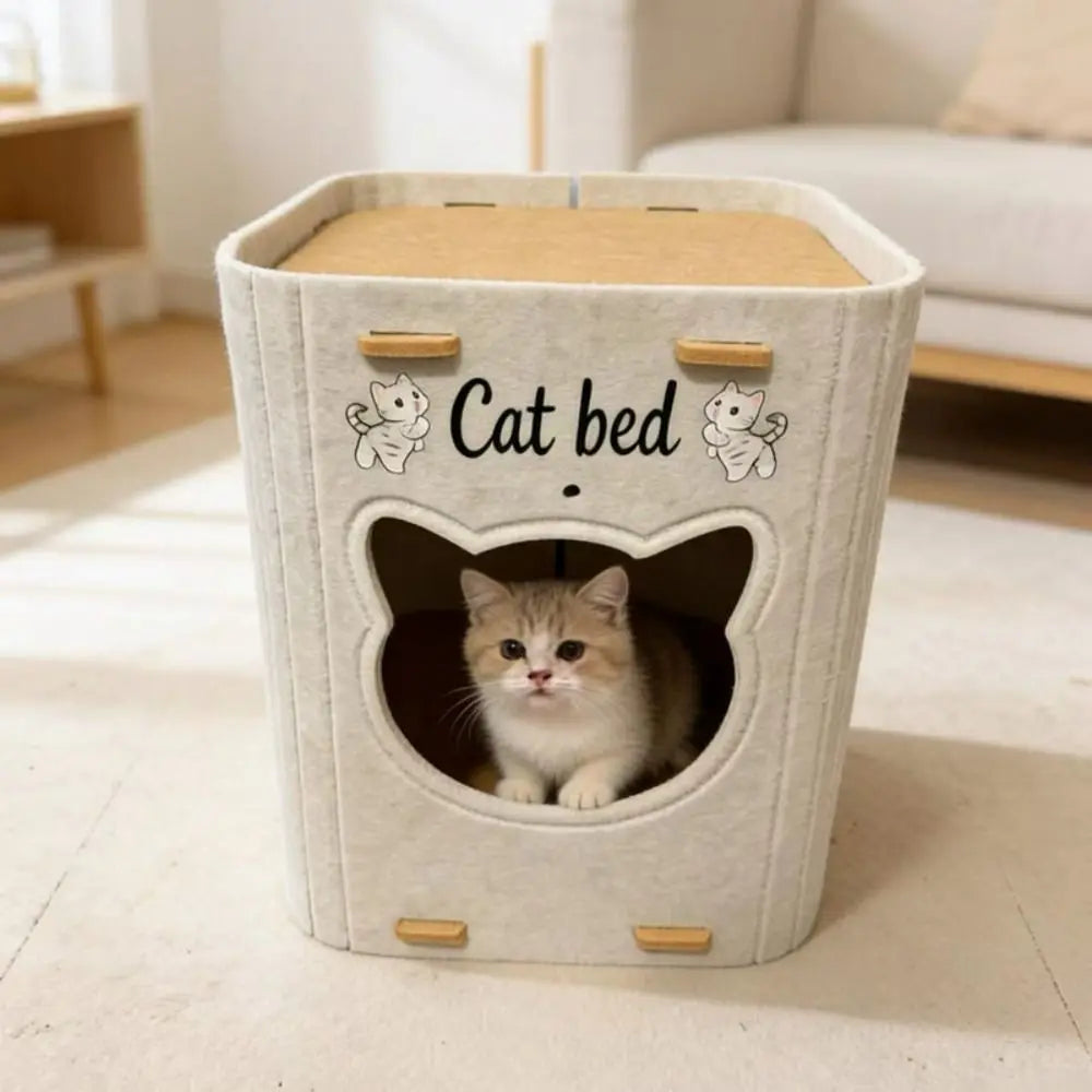 Creativity Double Layer Cat House Felt Foldable Cat Castle Bed Breathable Wear-resistant Cat Scratching Board Cat Supplies