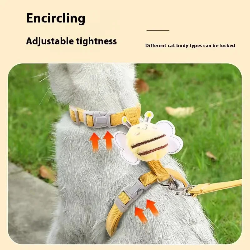 Cute Bee Cat Harness Leash Set I Shape Escape Proof Adjustable Chest Strap Lightweight Breathable Outdoor Walking Rope For Cat