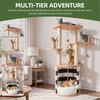 40 in Solid Pine Wood Cat Tree Multi-Level Cat Tower with Cat House Observation Perches Plush Bed and Sisal Scratching Posts In