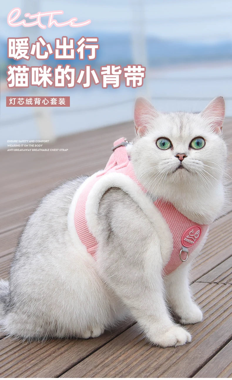 Autumn and Winter Warm Chihuahua Dog Harness with Fur, Pet Harness and Leash Set for Walking Dogs, Puppy Yorkies Mascotas Accessories rabbit rabbit clothes guinea pig accessories