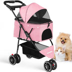 Pet Stroller For Small Medium Cats&Dogs 3 Wheels Foldable with Breathable Mesh Canopy Pet Travel Carrier Suitable Outdoor Travel