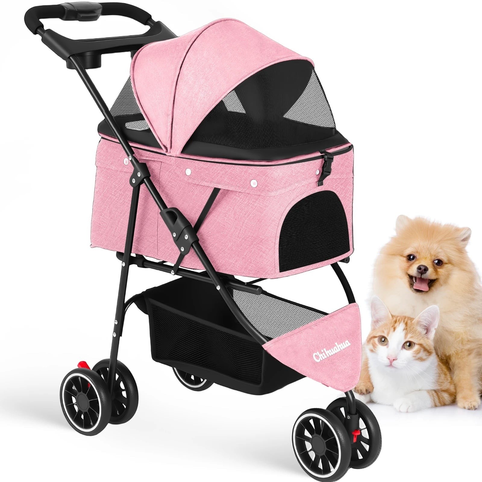 Pet Stroller For Small Medium Cats&Dogs 3 Wheels Foldable with Breathable Mesh Canopy Pet Travel Carrier Suitable Outdoor Travel