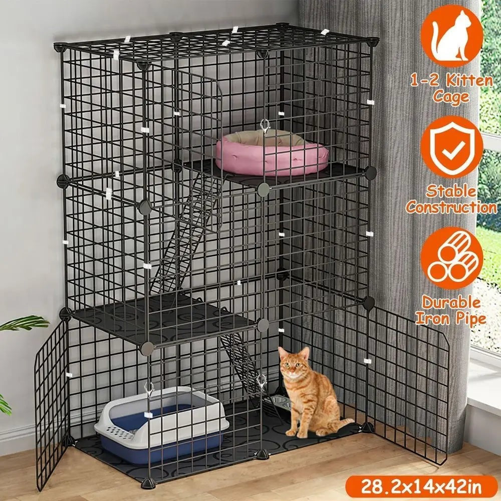 3-Tier Cat Cage & Playpen — Foldable Indoor Enclosure with Ladders
