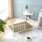 Elevated Dog Bed with Rails, Metal Frame & Solid Wood, Washable Mat, Medium 25.2x37.8in, White