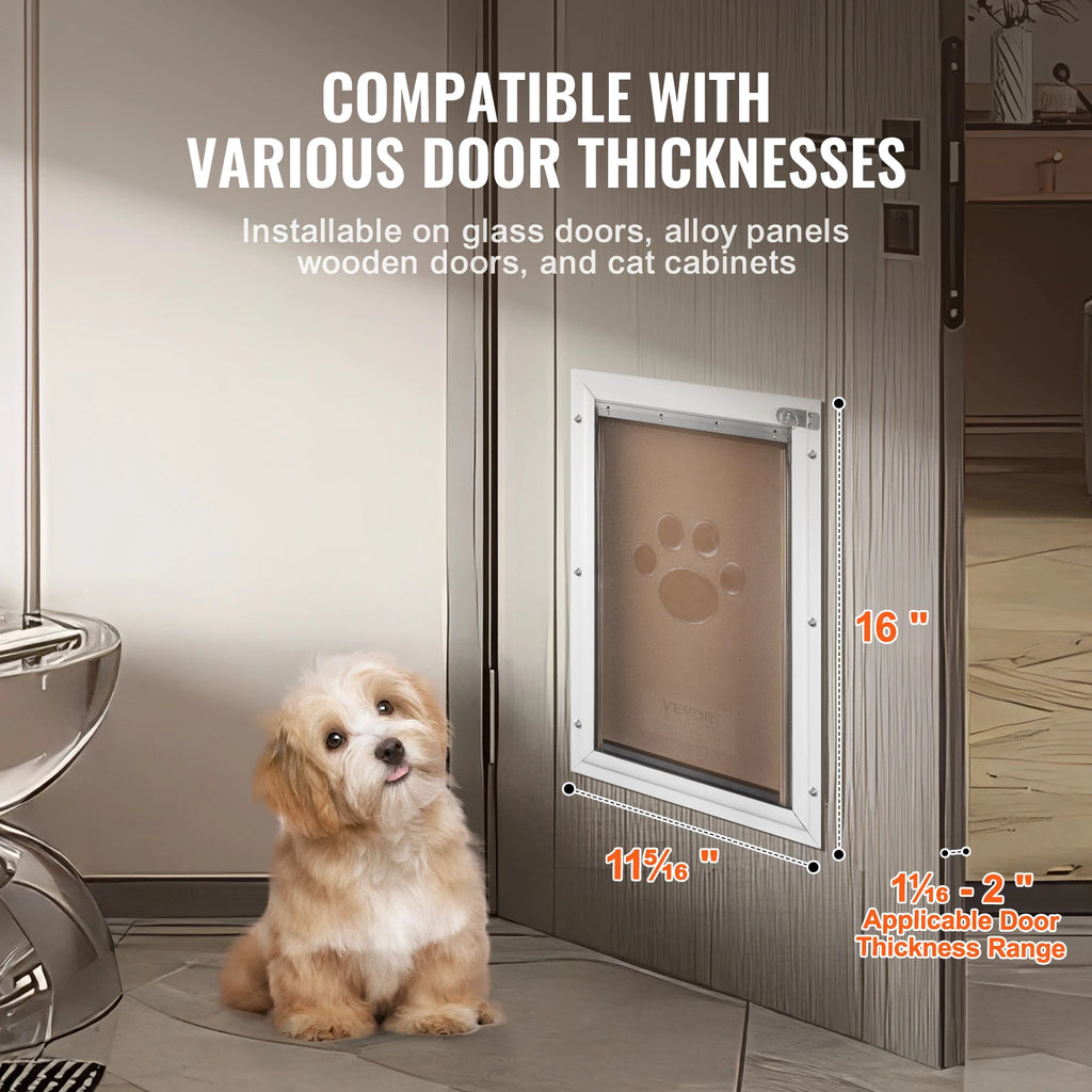 Pet Door Aluminum Frame with Lock and Flap System Weatherproof Doggy Door Easy to Install in Interior or Exterior Doors