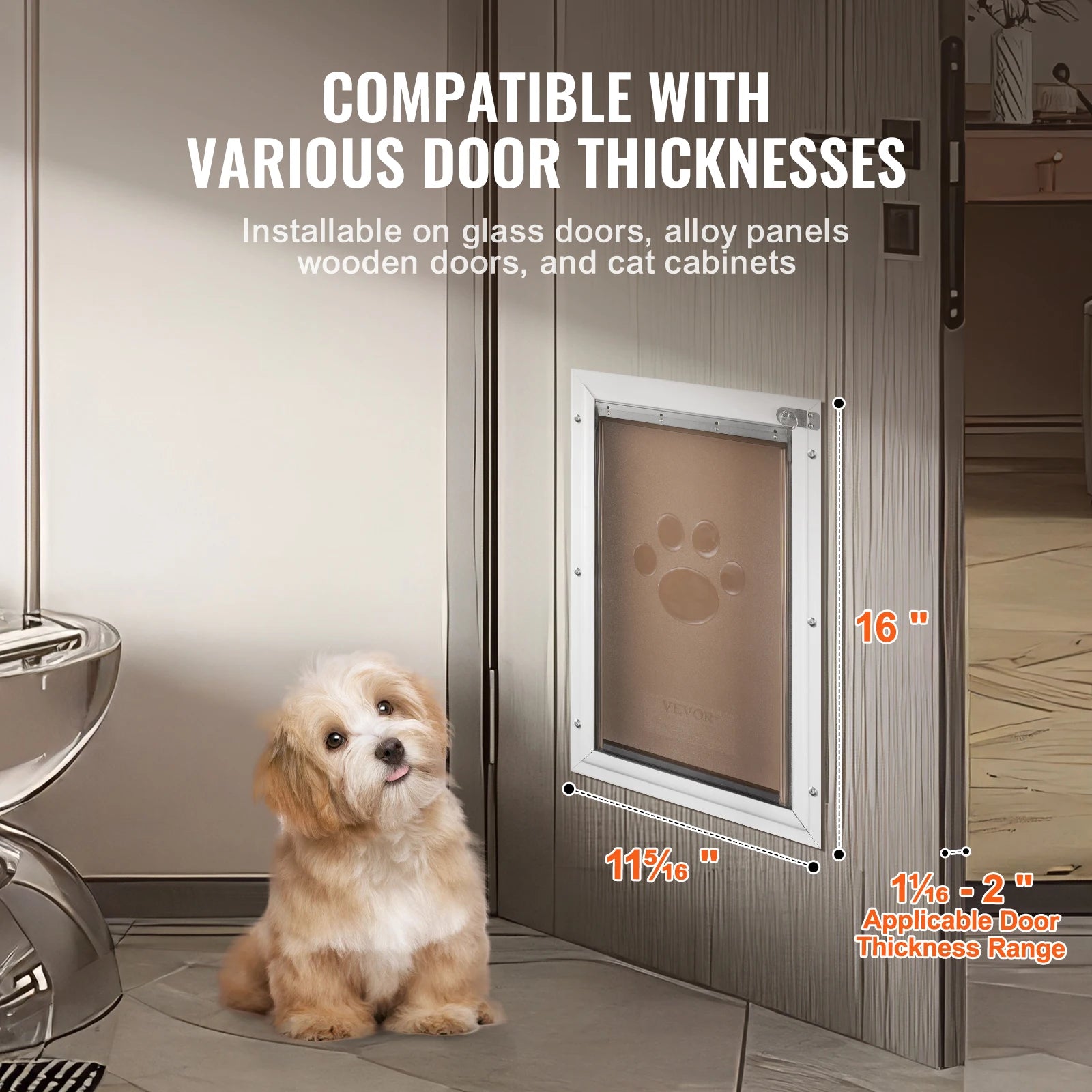 Pet Door Aluminum Frame with Lock and Flap System Weatherproof Doggy Door Easy to Install in Interior or Exterior Doors